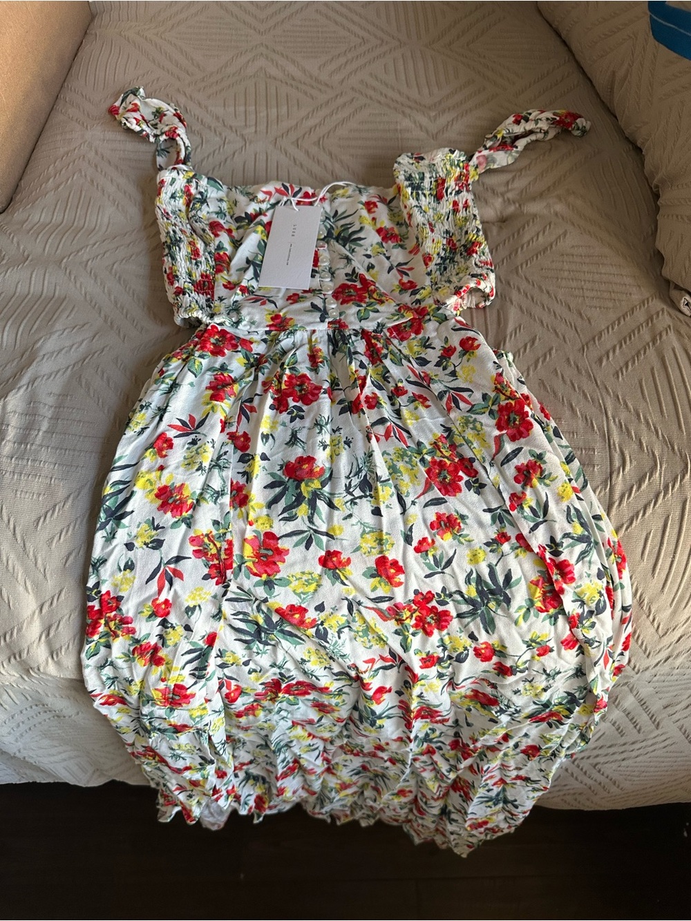 Lulu’s White Floral Sundress with Red & Yellow Blooms